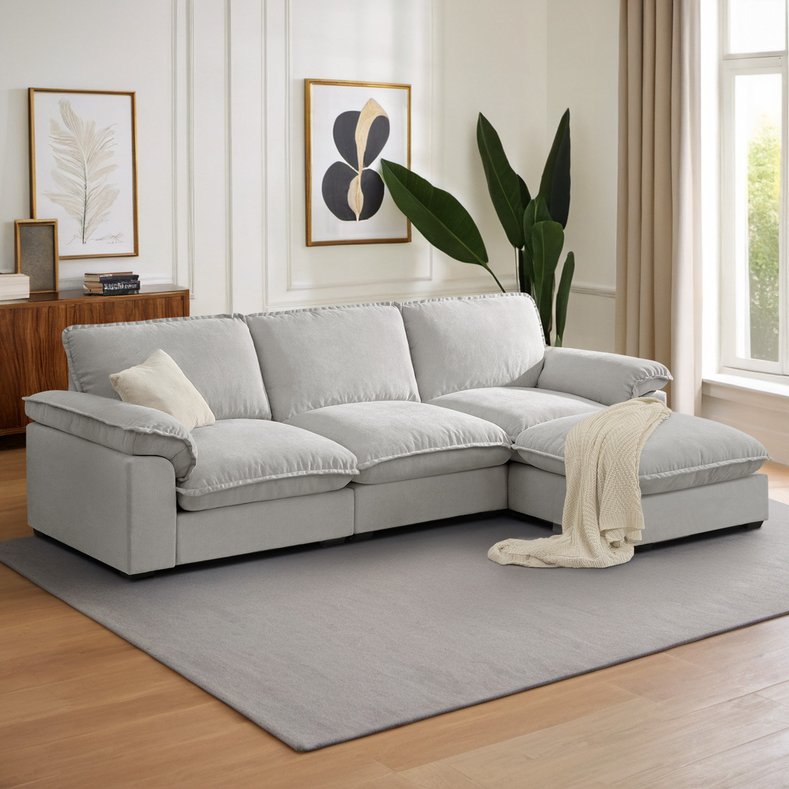 Latitude Run® 100'' Wide L-Shaped Sofa Comfy Cloud Couch Chenille Upholstered Sofa 4 Seater Sofa For Living Room & Reviews | Wayfair thumbnail