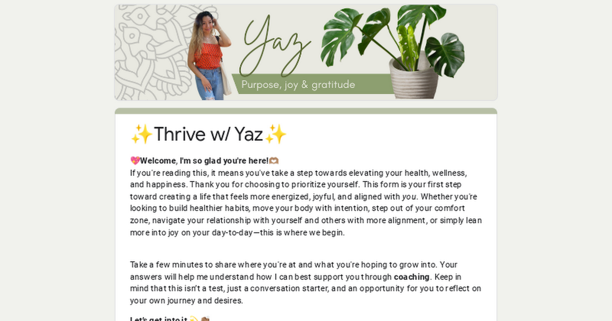 Wellness Coaching Interest Form | ✨Thrive w/ Yaz✨ thumbnail