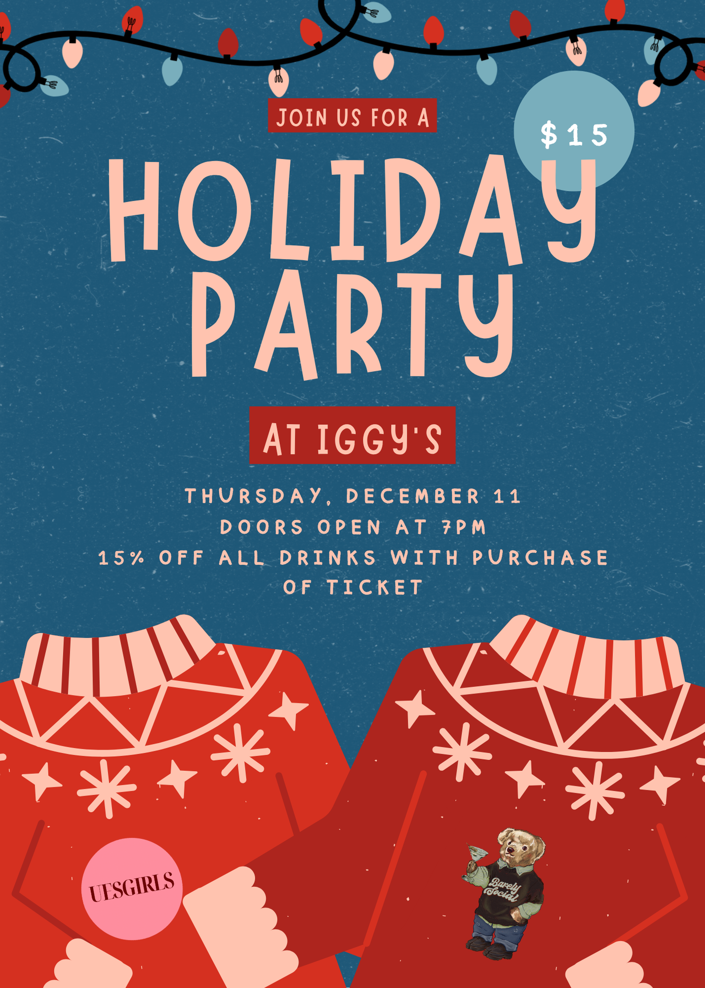 Barely Social x UESGIRLS Holiday party | Dec 11th | Iggy's | Handstamp thumbnail