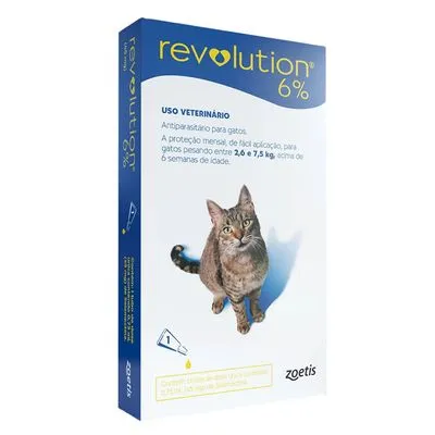 Antipulgas Revolution 6% para Gatos de 2,6kg a 7,5kg 1 Tubo thumbnail