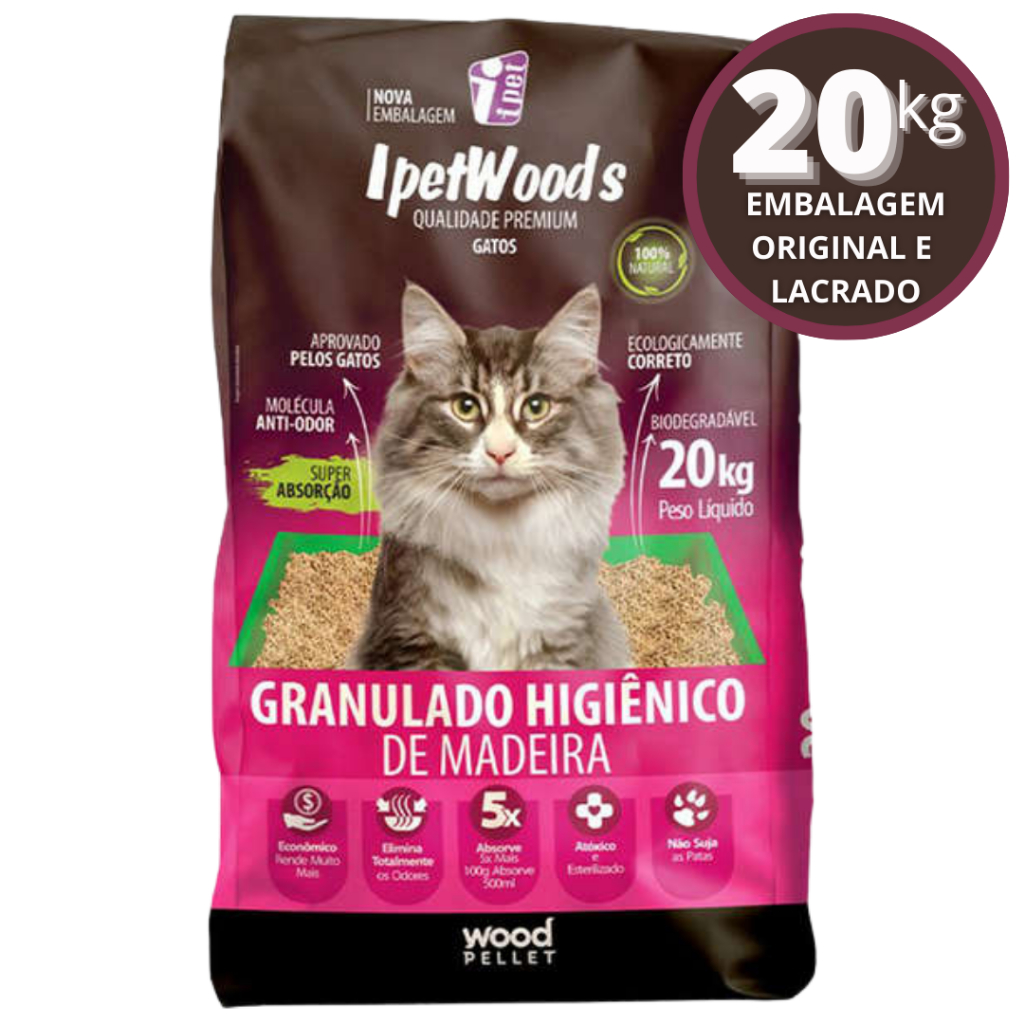 Granulado Higiênico De Madeira Biodegradável IpetWoods 20kg thumbnail