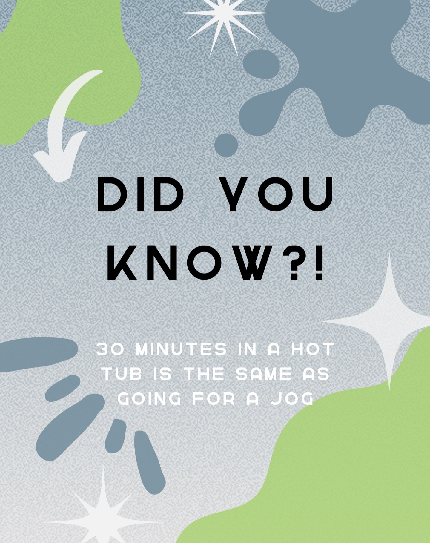 ✨Did you know?!

🏃‍♂️Studies show that relaxing in a hot tub for just 30 minutes is equivalent to the same benefits as g