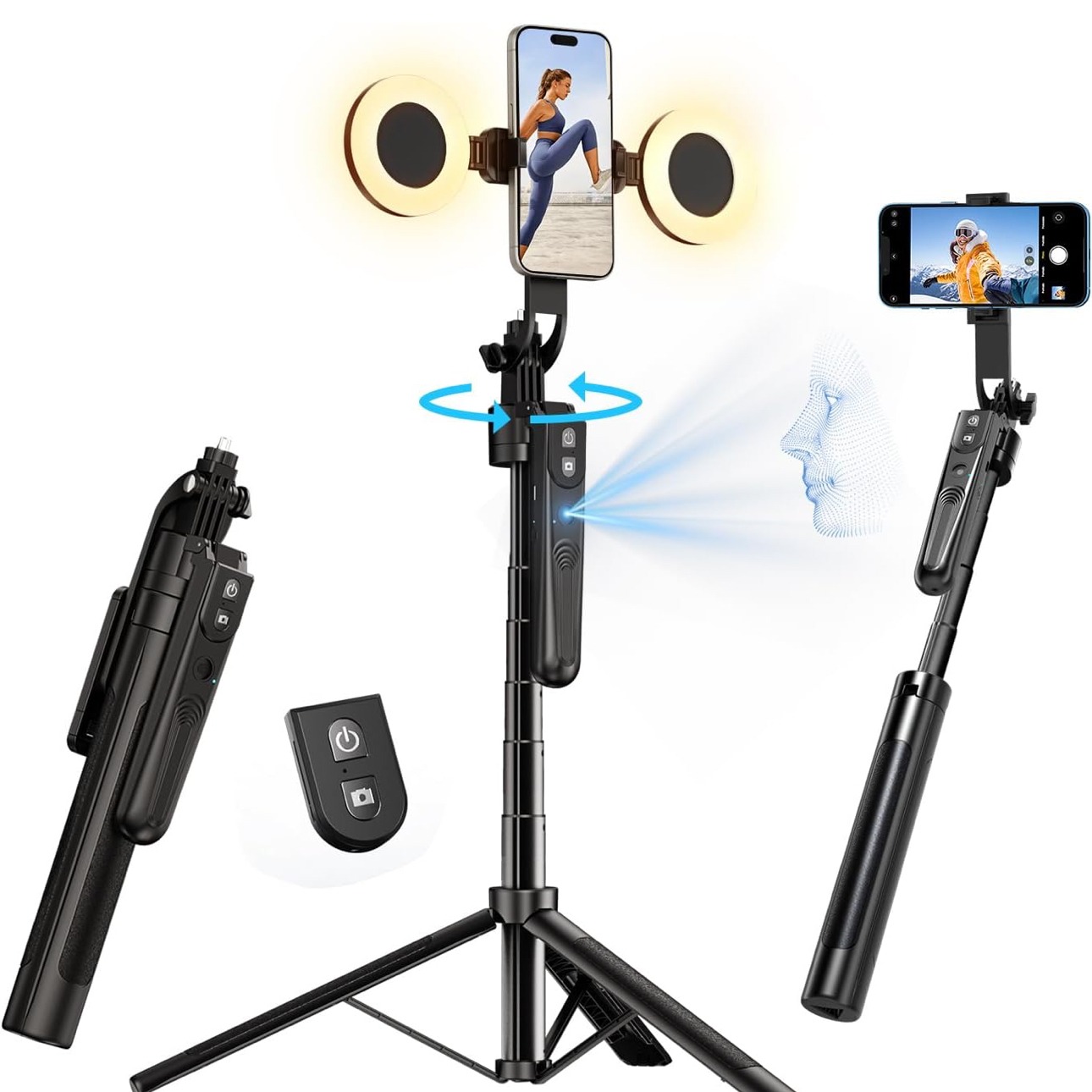 Trépied avec lumières 360° 180cm - AI Trackeur de mouvement thumbnail