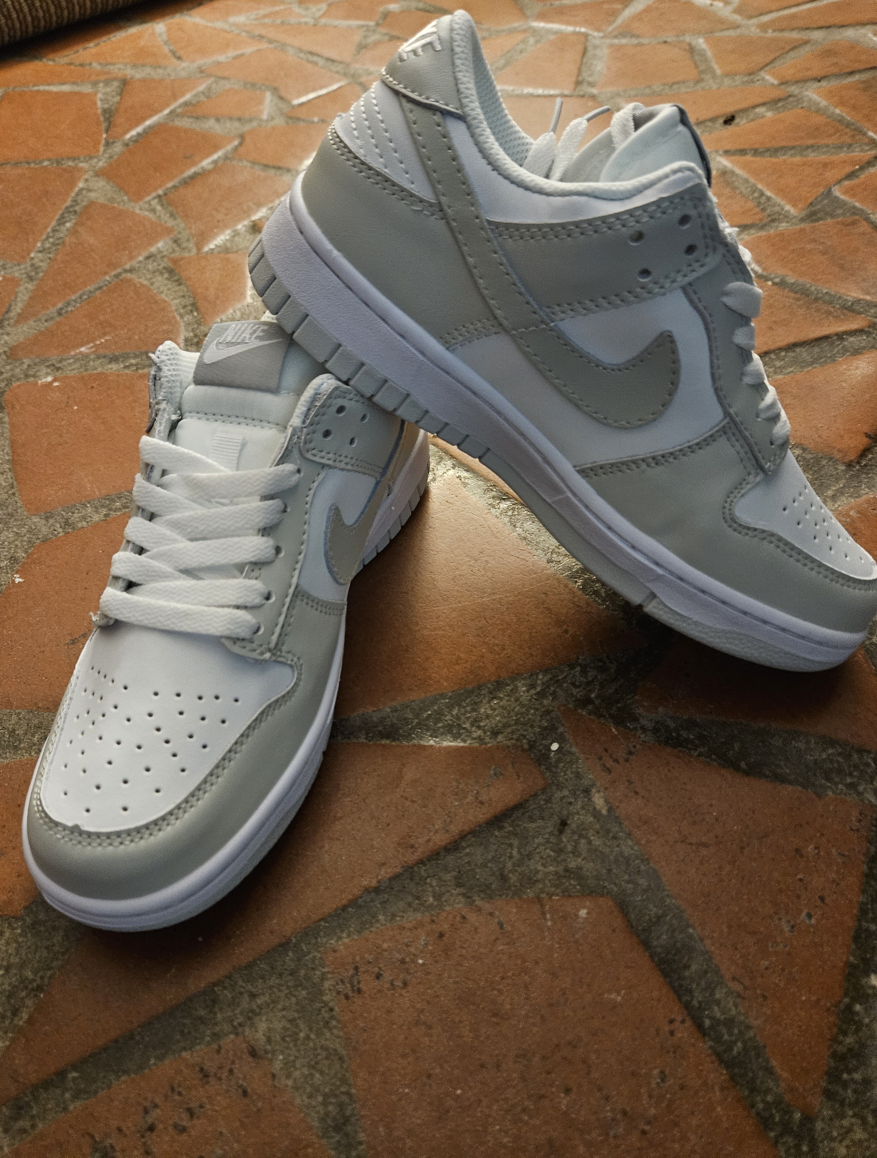 Gray and White Swoosh Sneakers  thumbnail