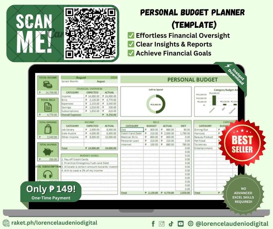 ‼️TOP 2 BEST SELLING‼️ Personal Budget Planner (Google Sheet Template) thumbnail