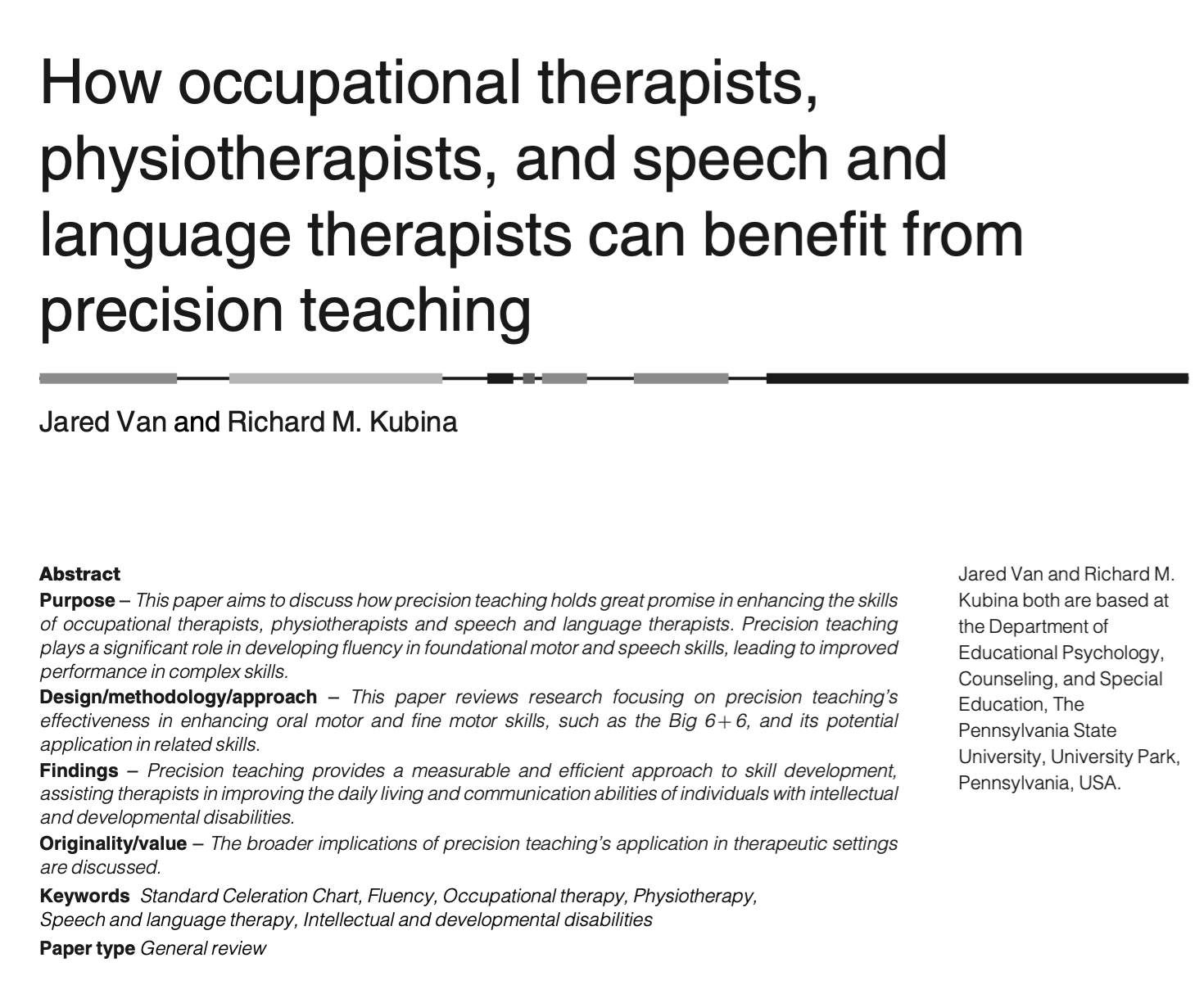 Publication: How occupational therapists, physiotherapists, and speech and language therapists can bene t from precision teaching thumbnail