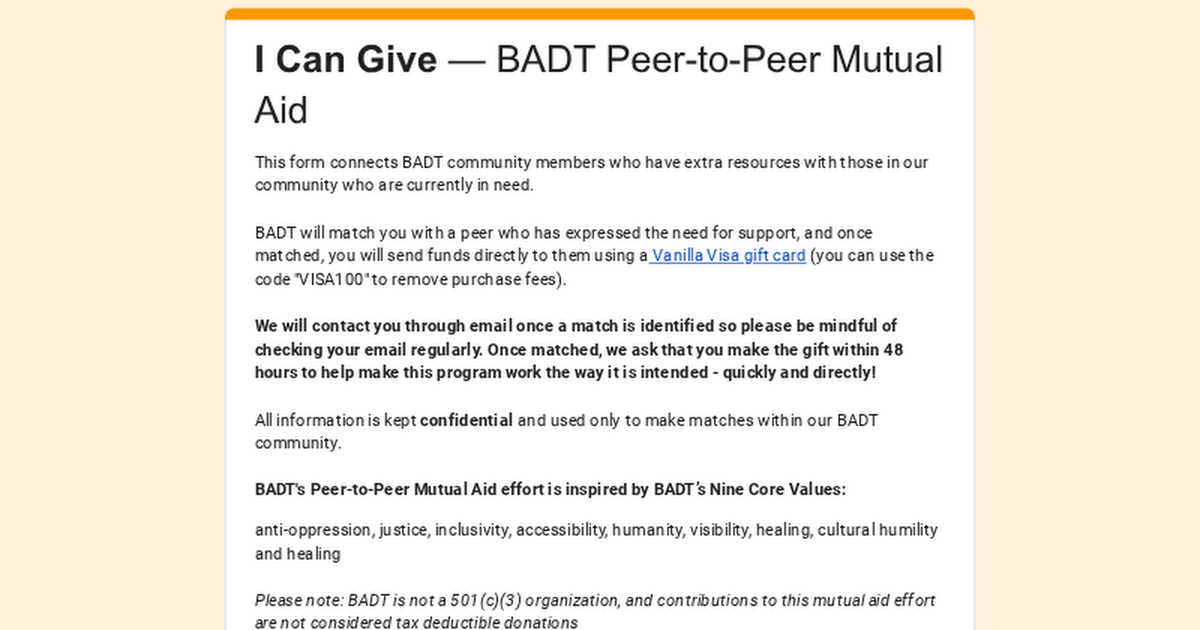I Can Give — BADT Peer-to-Peer Mutual Aid   thumbnail