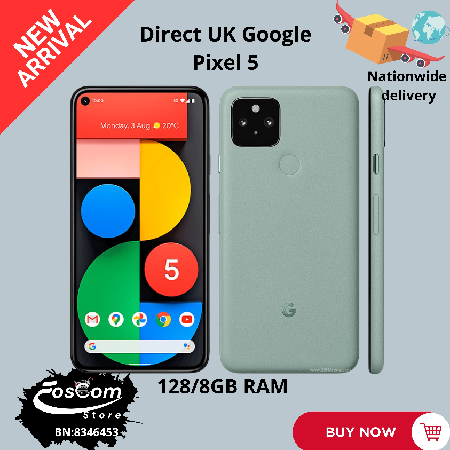 Google Pixel 5: Storage: 128/8GB| Network: 5G| Battery: 4080mAh| OS: Android 14™| Price:₦210,000 thumbnail