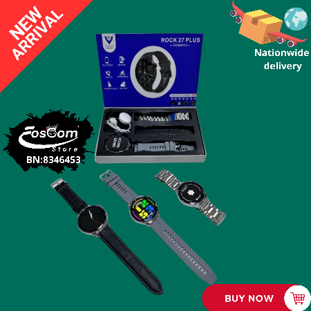 ROCK 27 Plus: 3 Premium watch bands| waterproof certified| Excellent stunning design| Receiving Phone calls and notifications| Price:₦36,000 thumbnail