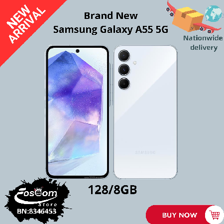Brand new Samsung Galaxy A55 5G: Network 5G| Storage:128/8GB RAM| Battery: 5000mAh| OS: Android 14™ upgradeable up android 16™| Price:₦480,000 thumbnail