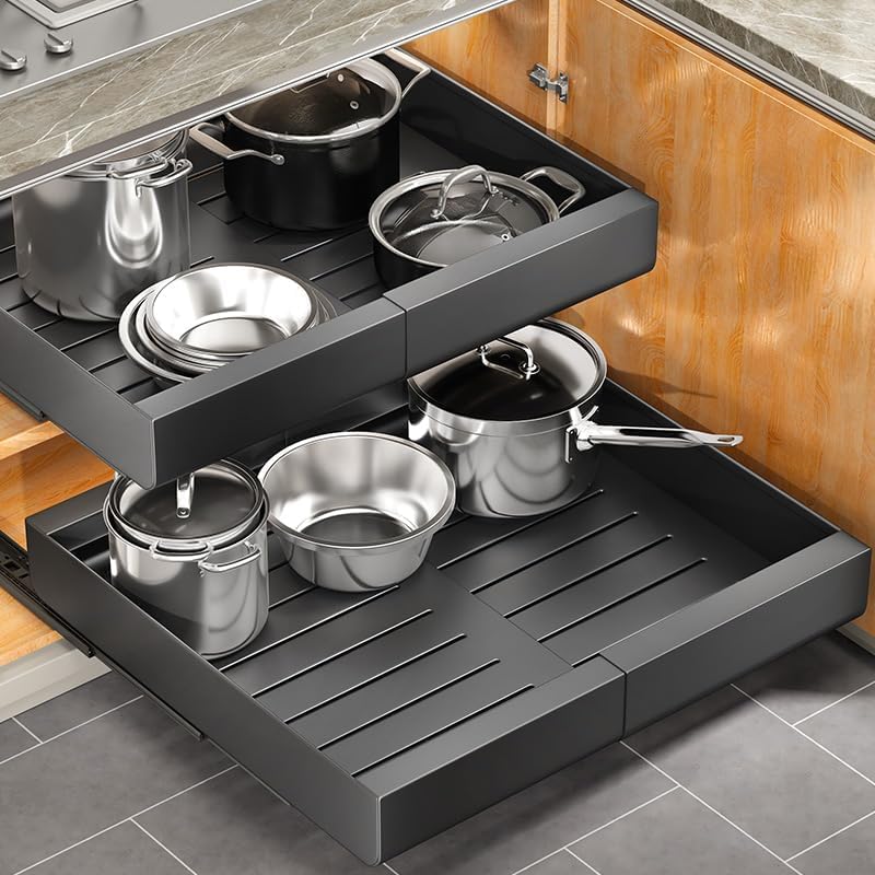 Expandable(11.7"-19.7") Heavy Duty Slide Out Drawers Fixed with Adhesive Nano Film for Pots thumbnail