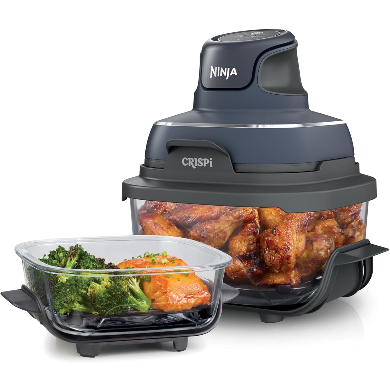 Ninja Crispi 4-in-1 Portable Glass Air Fryer Cooking System, 4QT & 6 Cup Glass Containers with Storage Lids, Easy Meals, Microwave, Freezer & Dishwasher Safe, Air Fry, Bake & More, Cyberspace, FN101GY : Home & Kitchen thumbnail