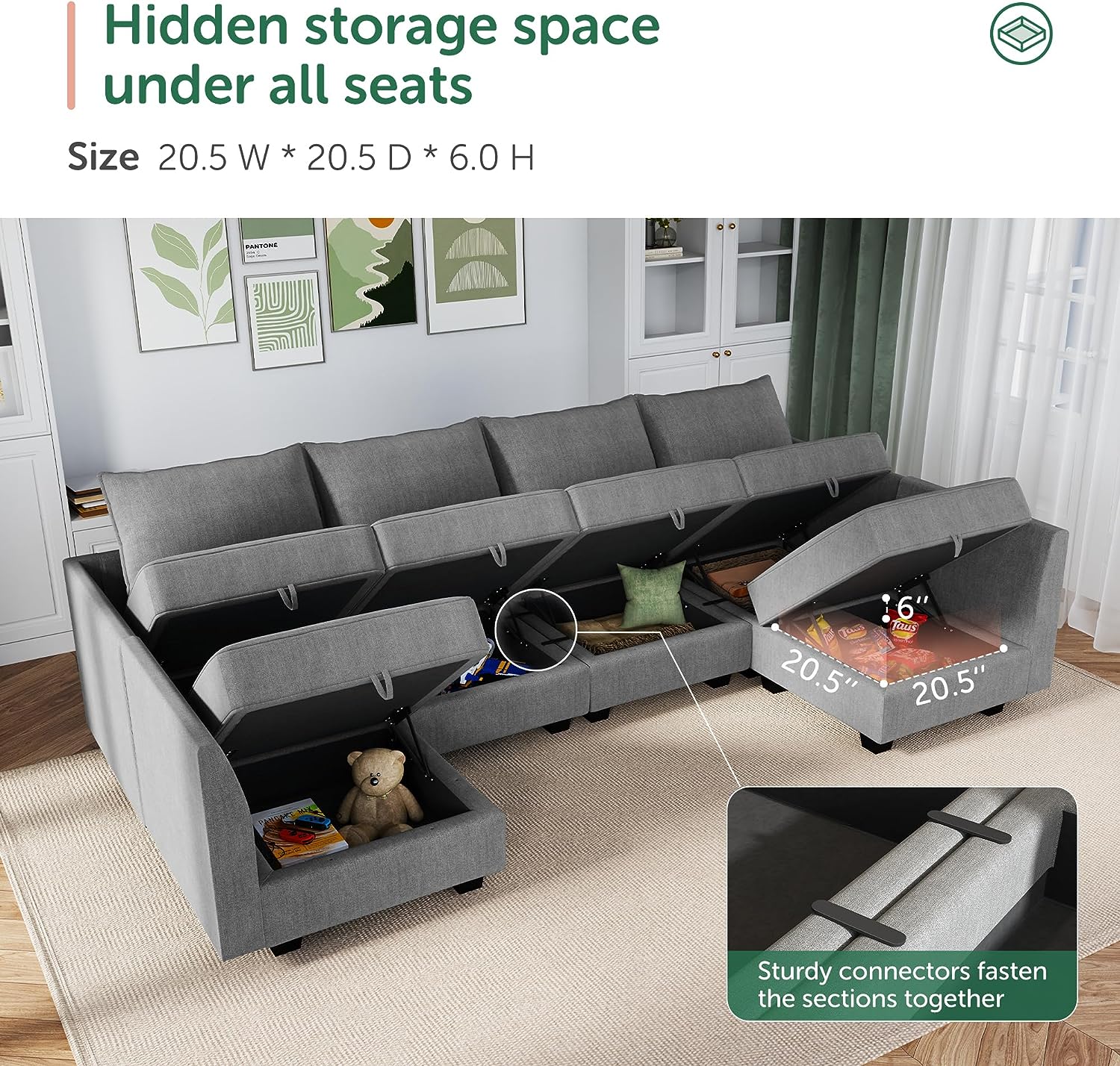 HONBAY Modular Sectional Sofa with Storage U Shaped Modular Sofa 6-Seater Sectional Couch thumbnail