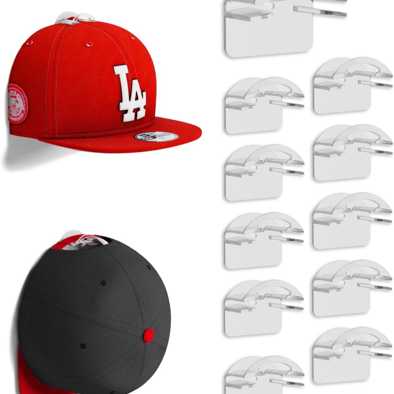 MSKEI Hat Hooks for Wall - 2 Different Ways Hat Racks & Display Baseball Caps, Adhesive Hat Wall Hanger, Hat Organizer Holder (Transparent, 12 Pack) : Home & Kitchen thumbnail