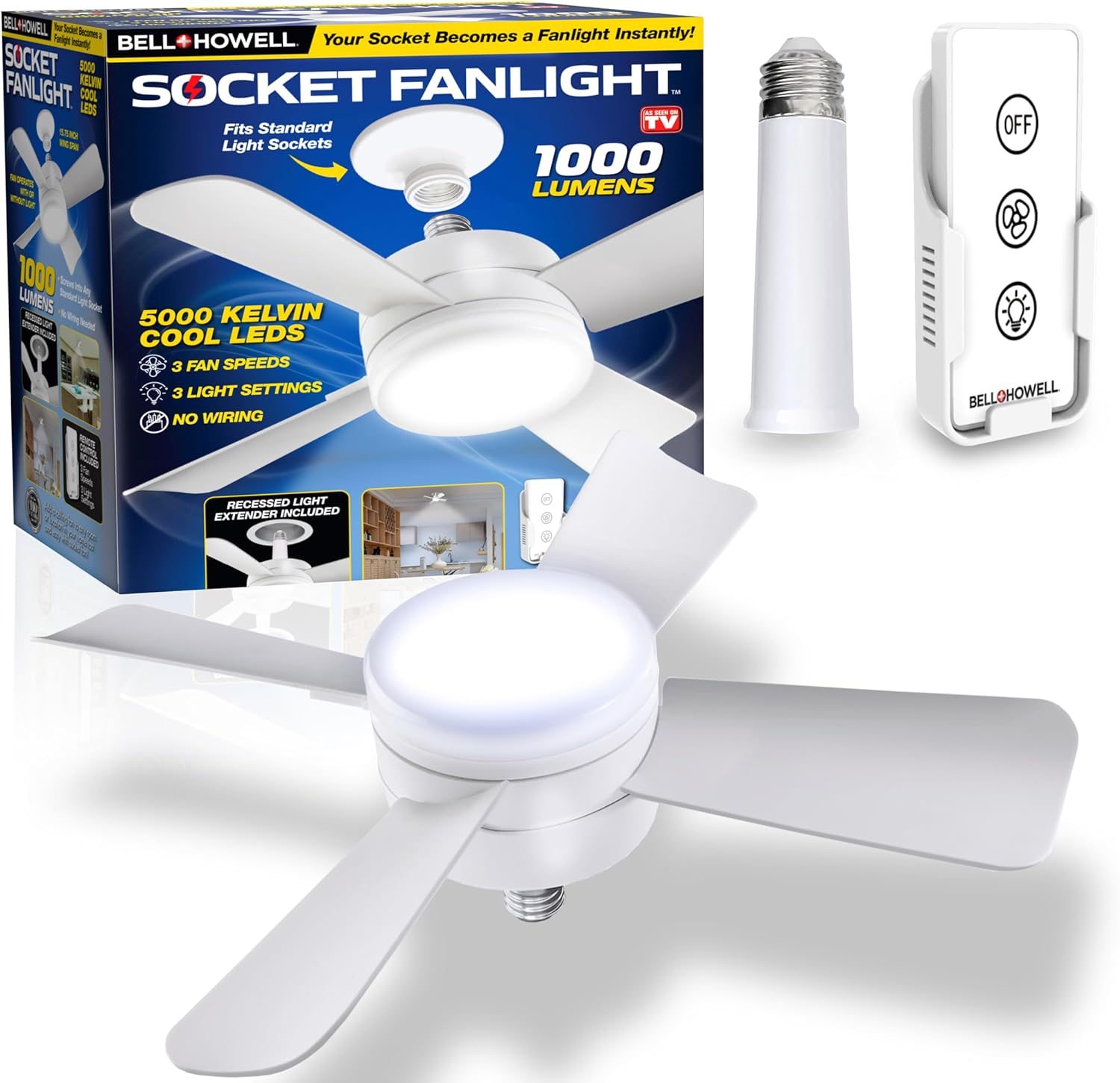 Socket Fan Light Original - Cool Light LED – Ceiling Fans with Lights and Remote Control thumbnail