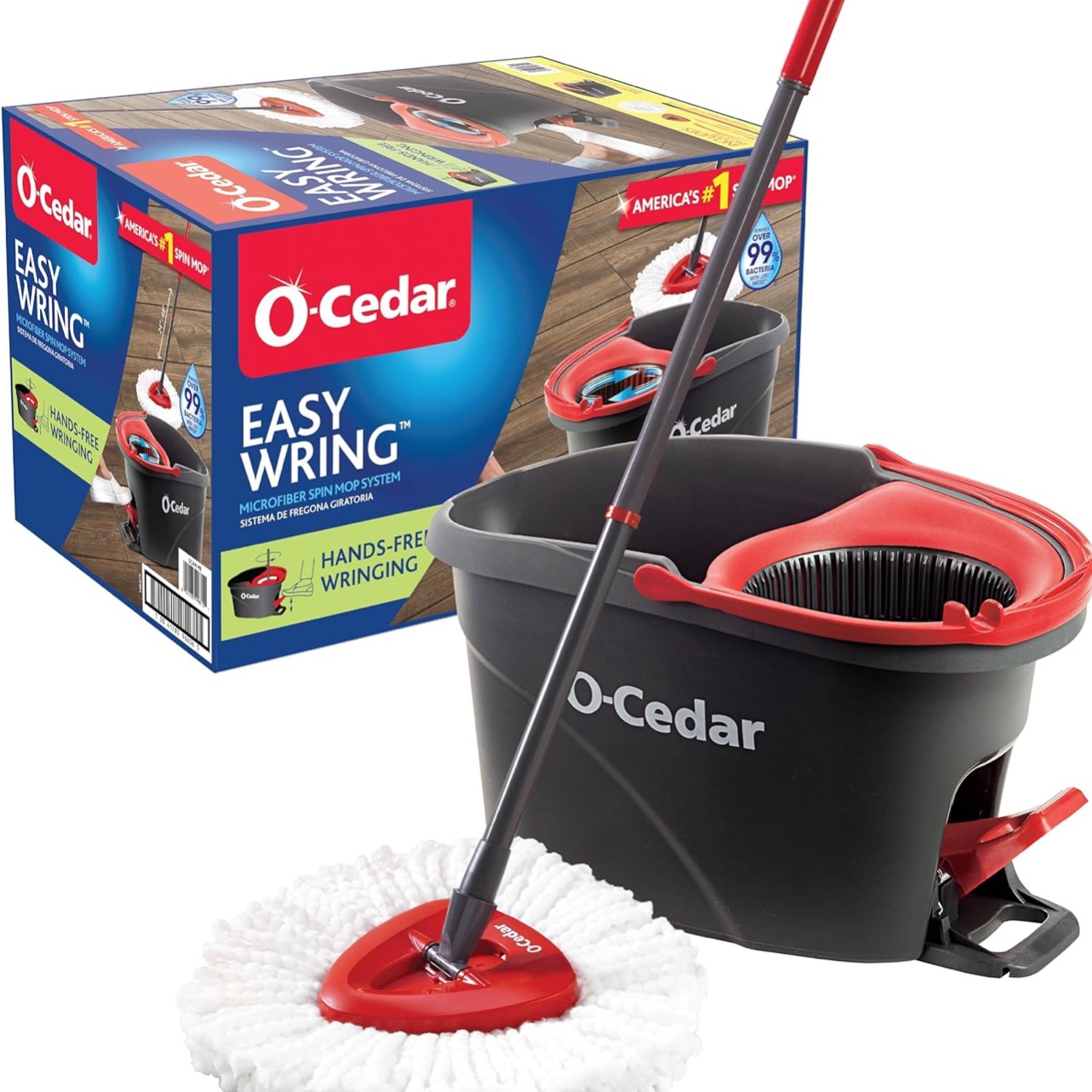 O-Cedar EasyWring Microfiber Spin Mop, Bucket Floor Cleaning System, Red, Gray, Standard : Health & Household thumbnail