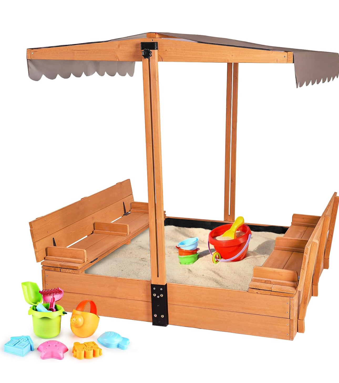 Kids Sand Boxes with Canopy Sandboxes with Covers Foldable Bench Seats, Children Outdoor Wooden Playset - UPGRADE Retractable Roof (47x47Inch) thumbnail