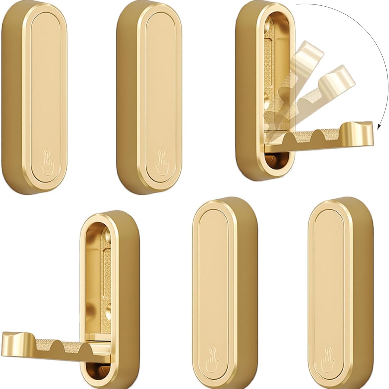 6PCS Foldable Invisible Hook Zinc Alloy Bathroom Wall Hook Retractable for Closet Scarf Hat Robe Key Purse Bag Folding Hooks Minimalist Style (Gold) : Home & Kitchen thumbnail