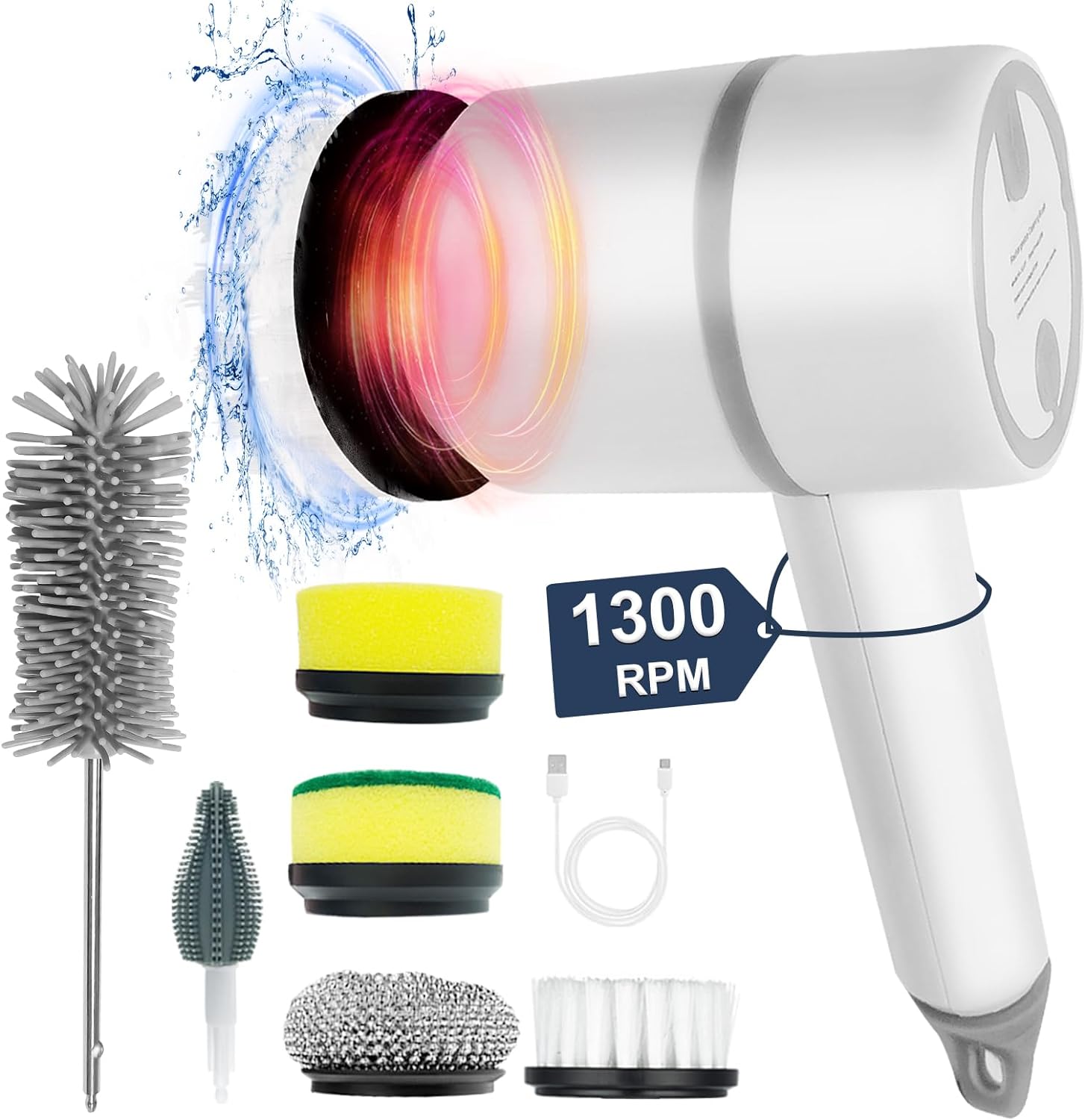 Electric Spin Scrubber, 1300RPM Heavy Duty Handheld Brush thumbnail
