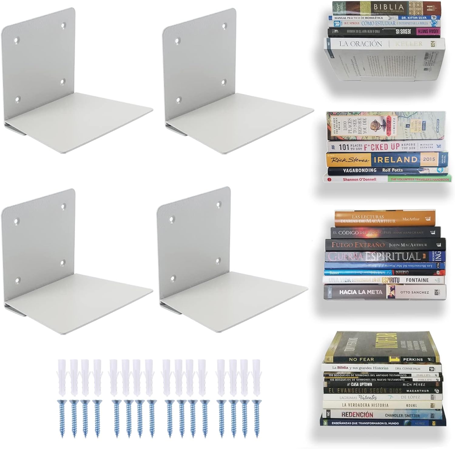 Eapele Floating Book Shelves for Wall, Steel Constructed Hidden Bookshelf with Mounting Hardware (Grey, 4pcs) thumbnail