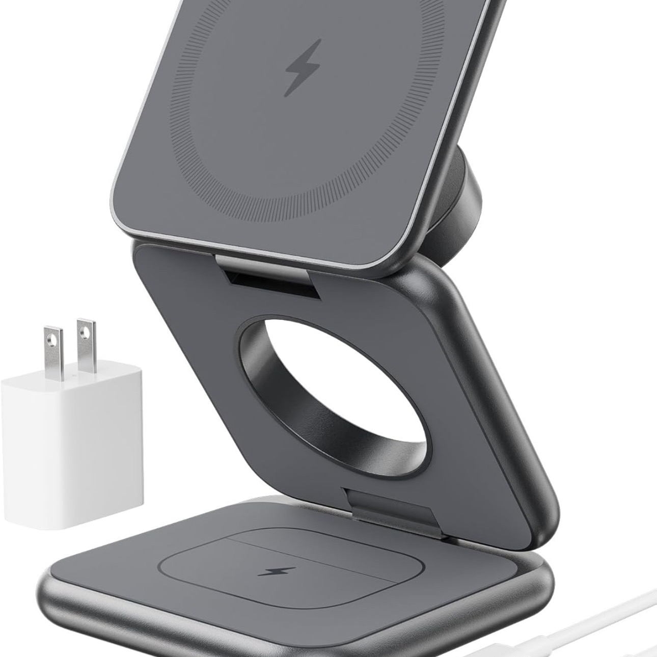 KU XIU Foldable Magnetic Wireless Charger, X40 Aluminum Alloy 3 in 1 Charging Station for Apple, Fast Mag-Safe Charger Stand for iPhone 16 15 14 13 12 Series, 5W for iWatch, AirPods 3/2/Pro, Gray : Cell Phones & Accessories thumbnail