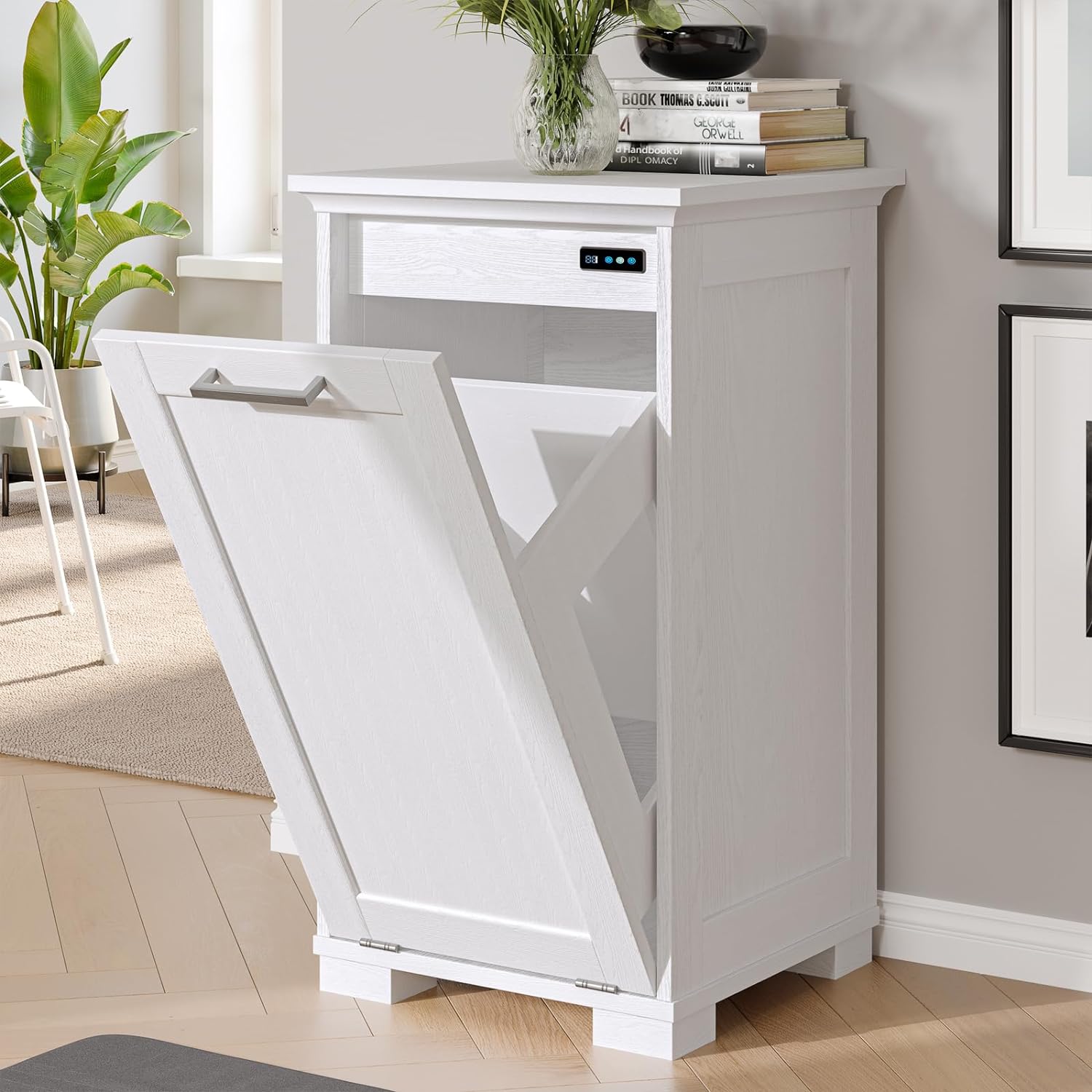 Tilt Out Trash Cabinet Wooden, Single Door 10 Gallons, White Finish thumbnail