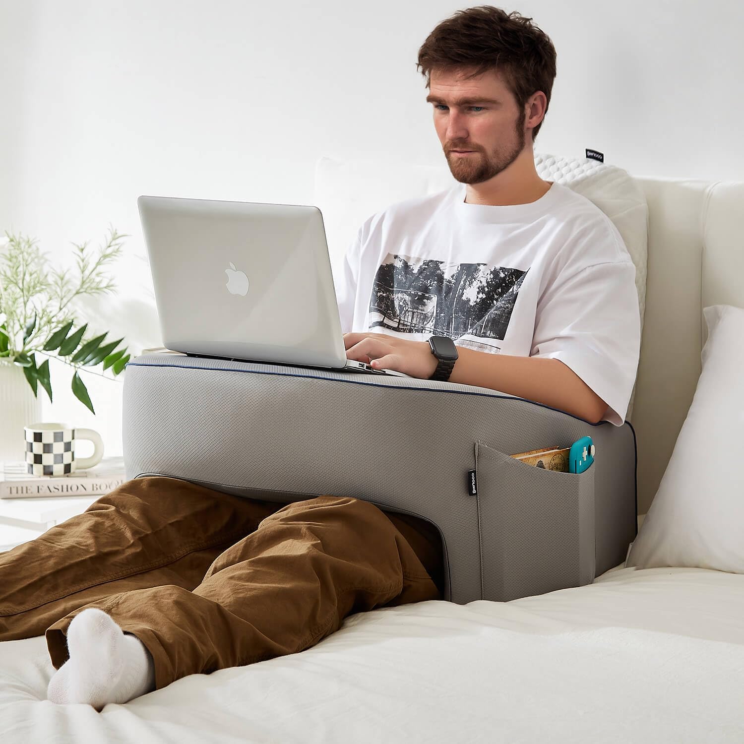 Soft Lap Desk Pillow for Adult, Extra Large Reading Pillow with Pocket, Arm Rest Pillow, Memory Foam Bed Rest Pillows can Reading, Working in Bed Floor Sofa(Grey) thumbnail