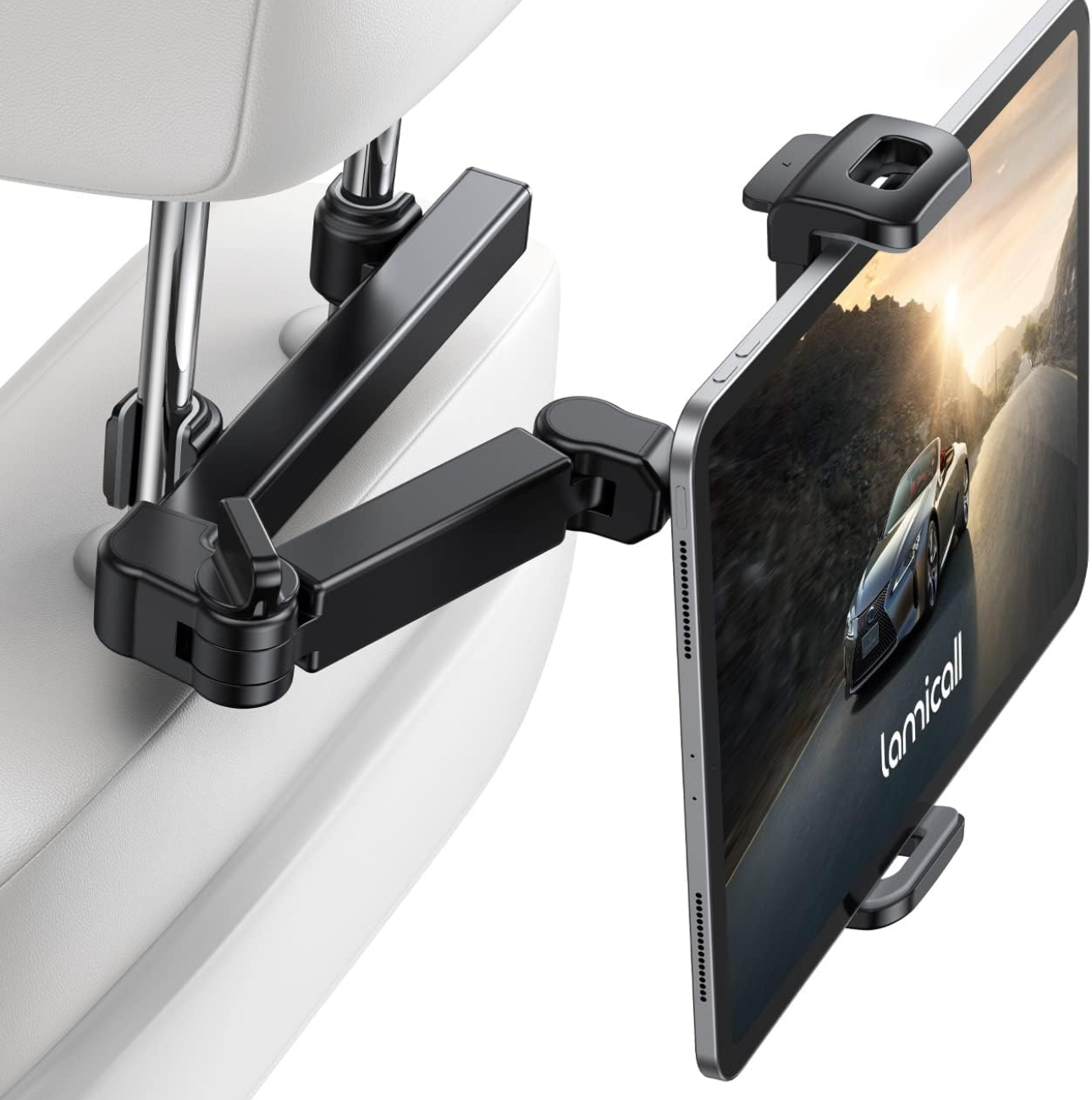 Lamicall Car Headrest Tablet Holder - [3 in 1 Extension Arm] Adjustable Tablet Car Mount for Back Seat, Road Trip Essentials for Kids, for 4.7-11" Tablet Like iPad Pro, Air, Mini, Galaxy, Fire, Black thumbnail