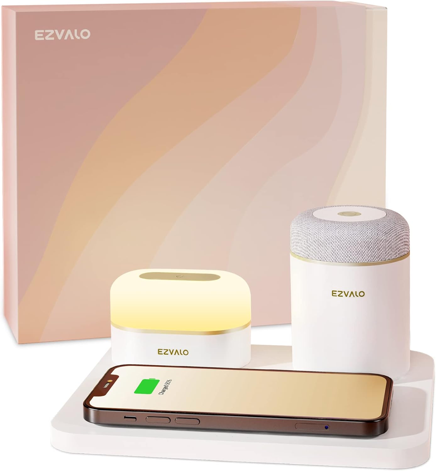 EZVALO 3 in 1 Charger Station with LED Night Light, Portable Bluetooth Speaker, Wireless Charging Station thumbnail