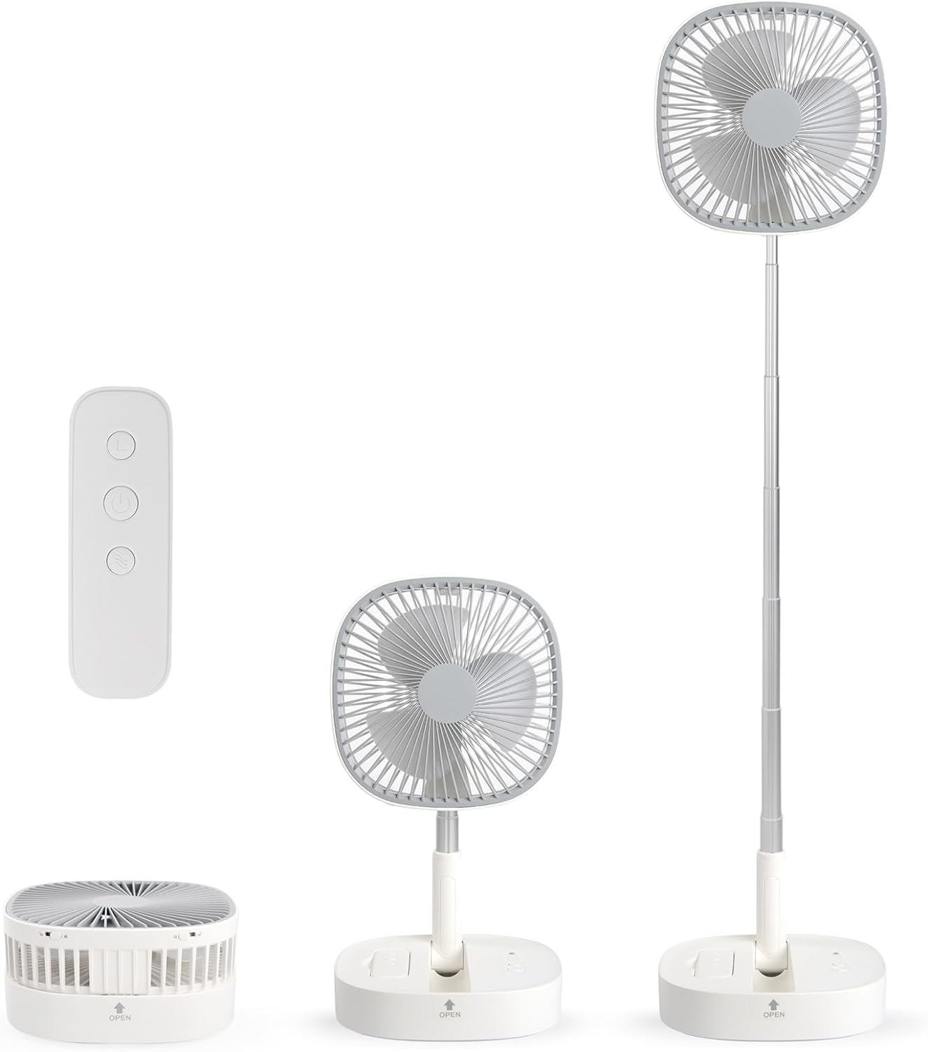 Portable Pedestal Fan - Foldaway Standing Fan Foldable Desk Fan, Use 7200Mah Rechargeable Battery, Remote Control Telescopic 4 Speed Quiet Timer Fan for Home Kitchen Outdoor Camping (Gray) thumbnail