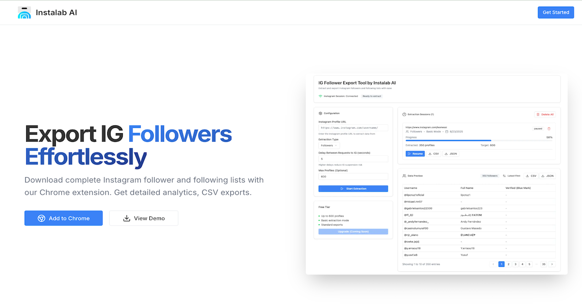 IG Follower Export Tool | Chrome Extension thumbnail