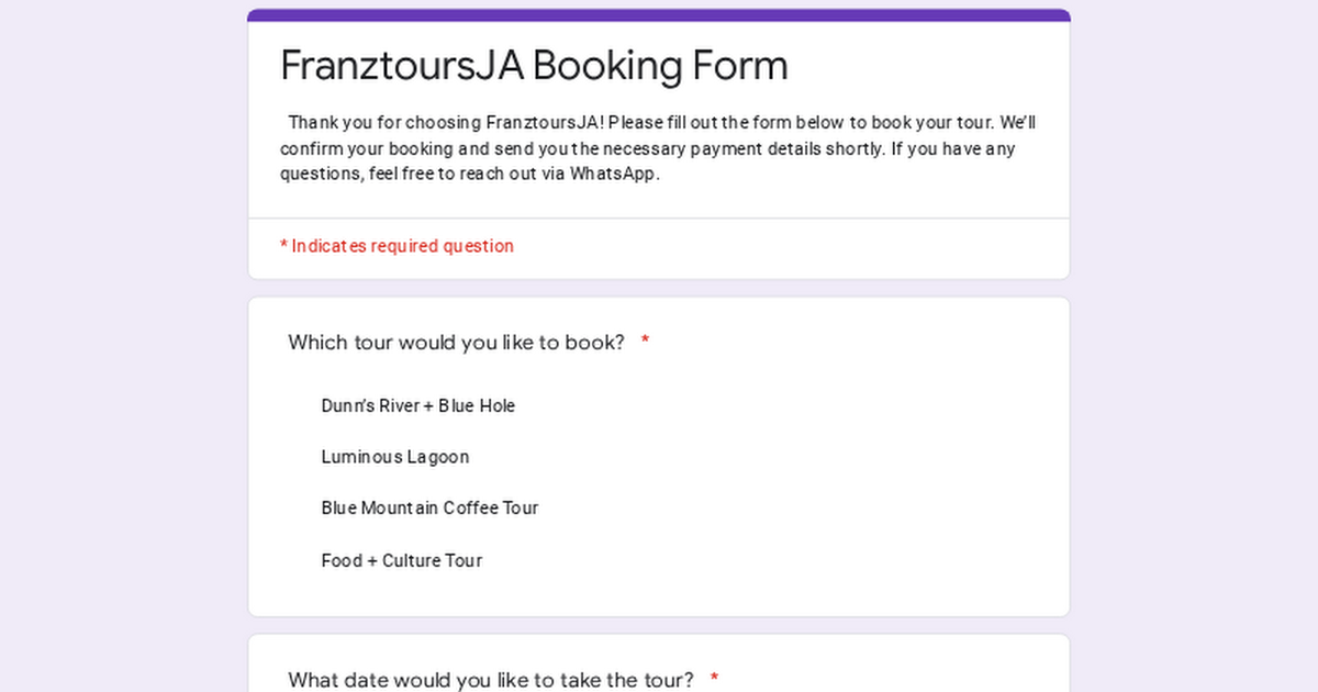 FranztoursJA Booking Form thumbnail