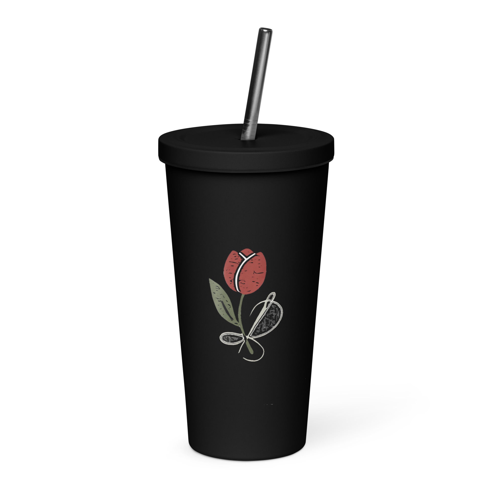 Tulip & Thread sketch logo Insulated tumbler with a straw thumbnail