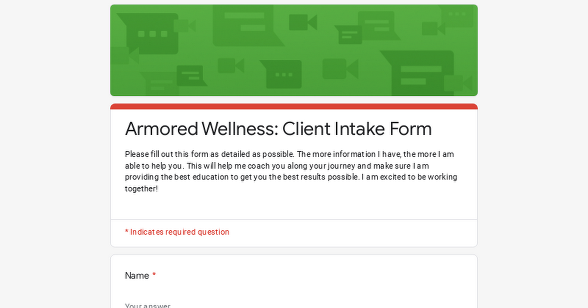 Armored Wellness: Client Intake Form  thumbnail