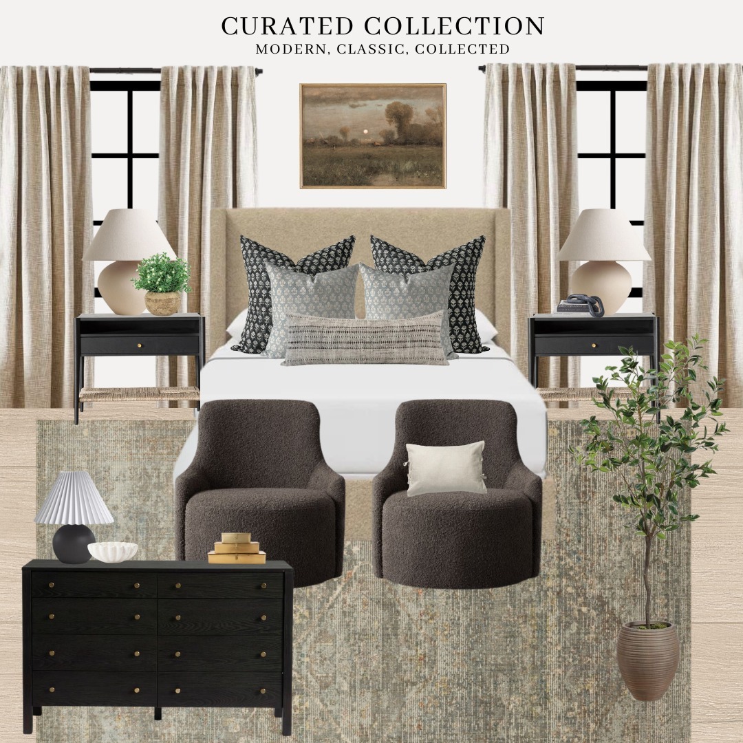 Bedroom Curated Collection with mixed modern and classic pieces - I'm loving those dark colored chairs!
•
•
•
•
•
#inter