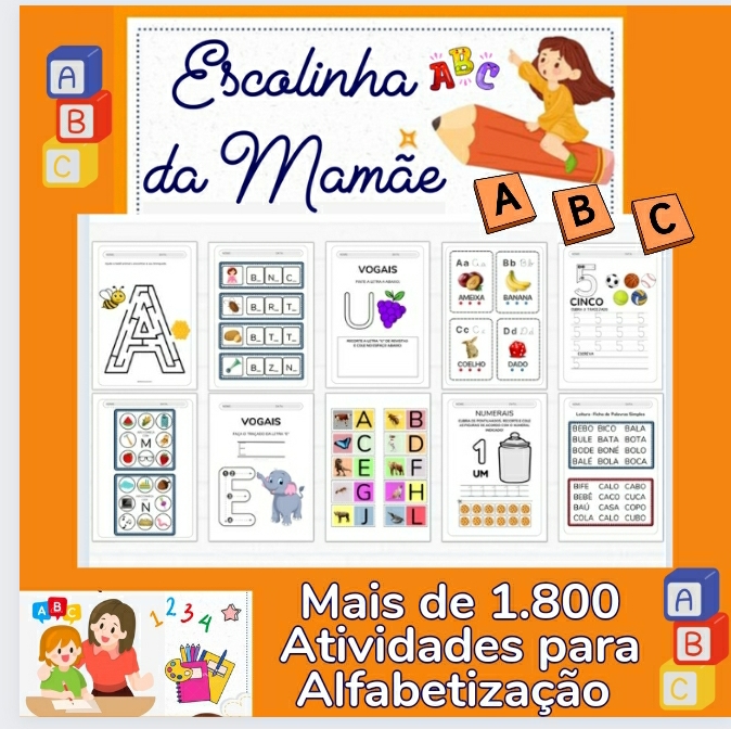 Baixe +1.800 Atividades Para Alfabetização - Escolinha da Mamãe  thumbnail