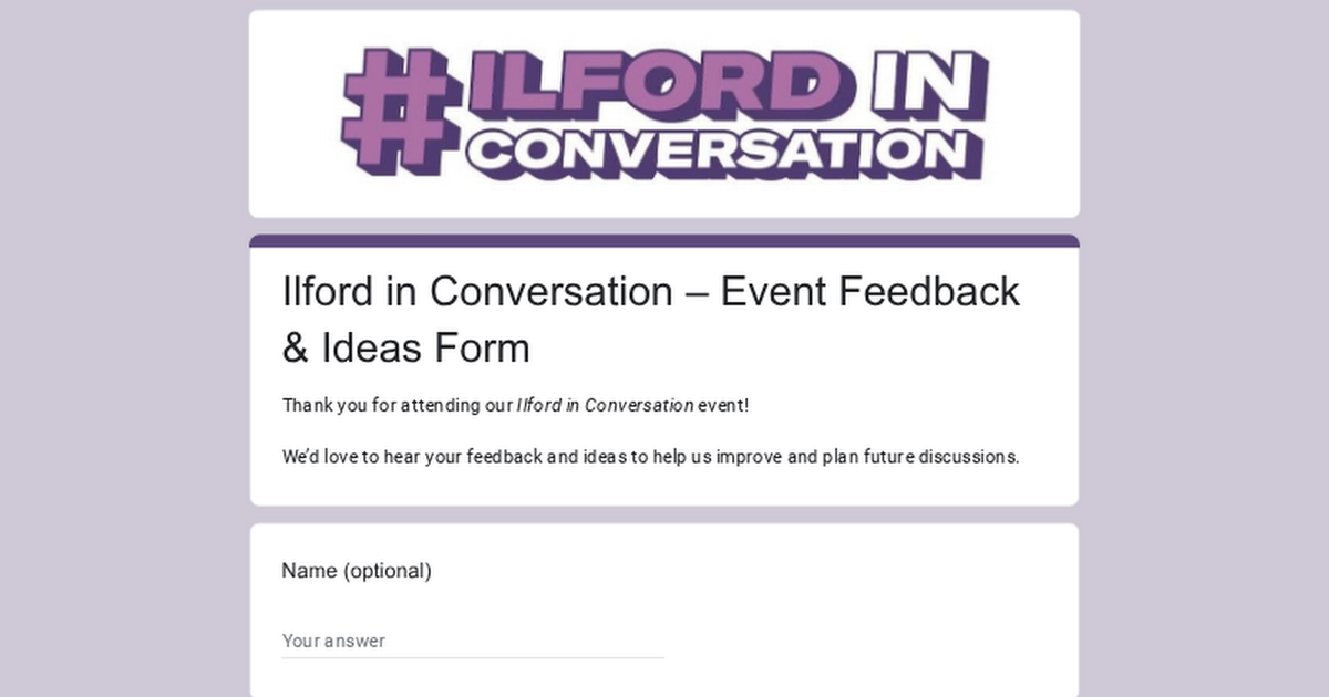 Ilford in Conversation – Event Feedback & Ideas Form thumbnail