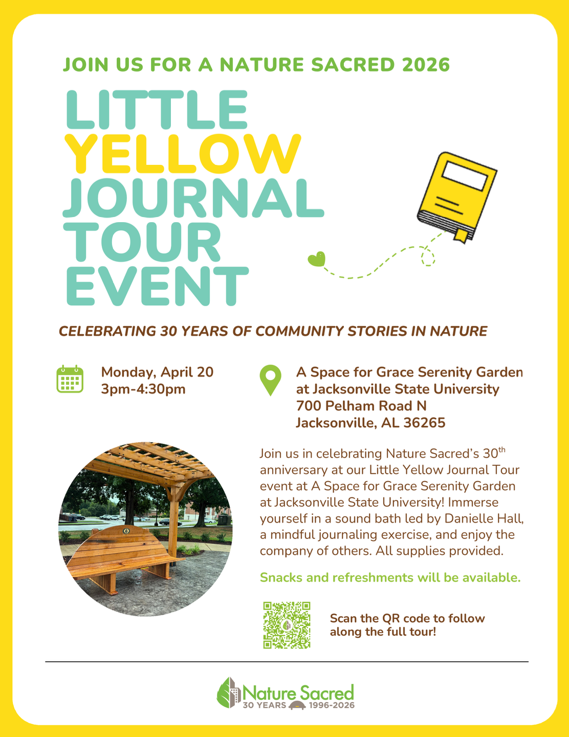 Mon, April 20 // Nature Sacred Little Yellow Journal Tour // Jacksonville State University, AL thumbnail