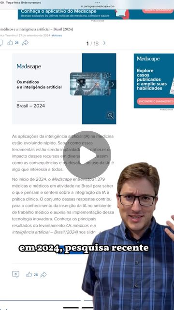 Dr. Luis Filipe Roriz | RQE 14929 on Instagram: "Pesquisa Recente

Se esse percentual te assusta, bem-vindo à realidade brasileira: apenas 8% dos médicos utilizam a I.A. integrada à prática médica…

Mas a pergunta que faço a você é a seguinte:

Você vai se juntar aos 92% dos médicos que ainda não dominam a I.A., ou vai aprender AGORA para fazer parte do grupo que liderará a medicina de amanhã?

👀🚀

#saude4ponto0 #medscape #medicinadoamanha #futuromedico #inteligenciaartificial #tecnologiaemsaude #inovacaomedica #medicina" thumbnail