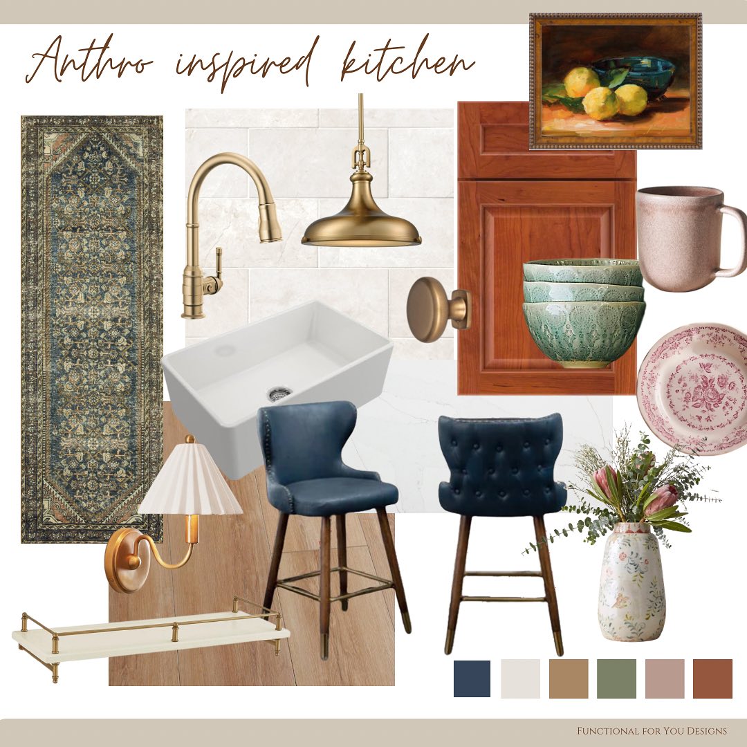 ✨Anthropologie inspired kitchen✨ 

Swipe 👉🏼 to see how I incorporated this mood board into the clients design! I love th