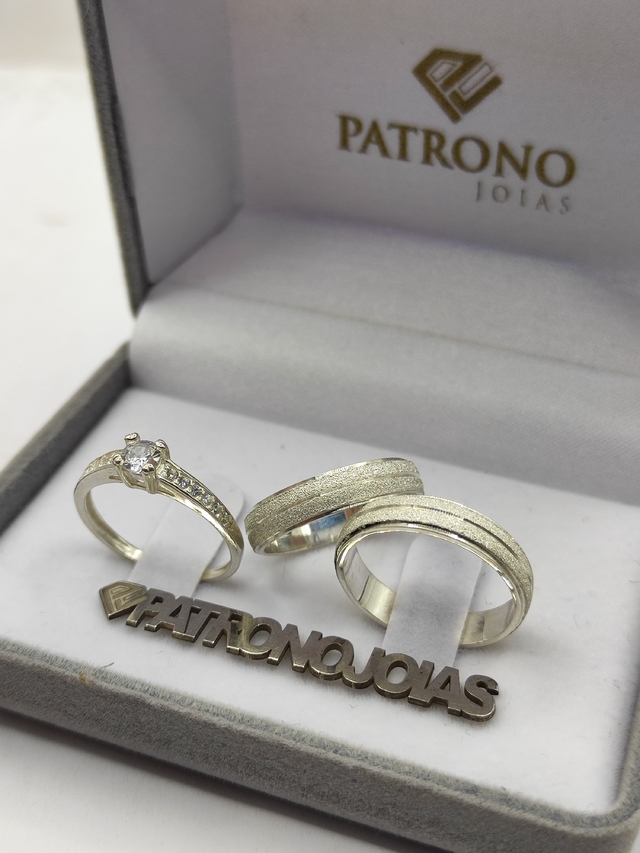 Alianças com Anel Solitário em Prata 950 Diamantada thumbnail