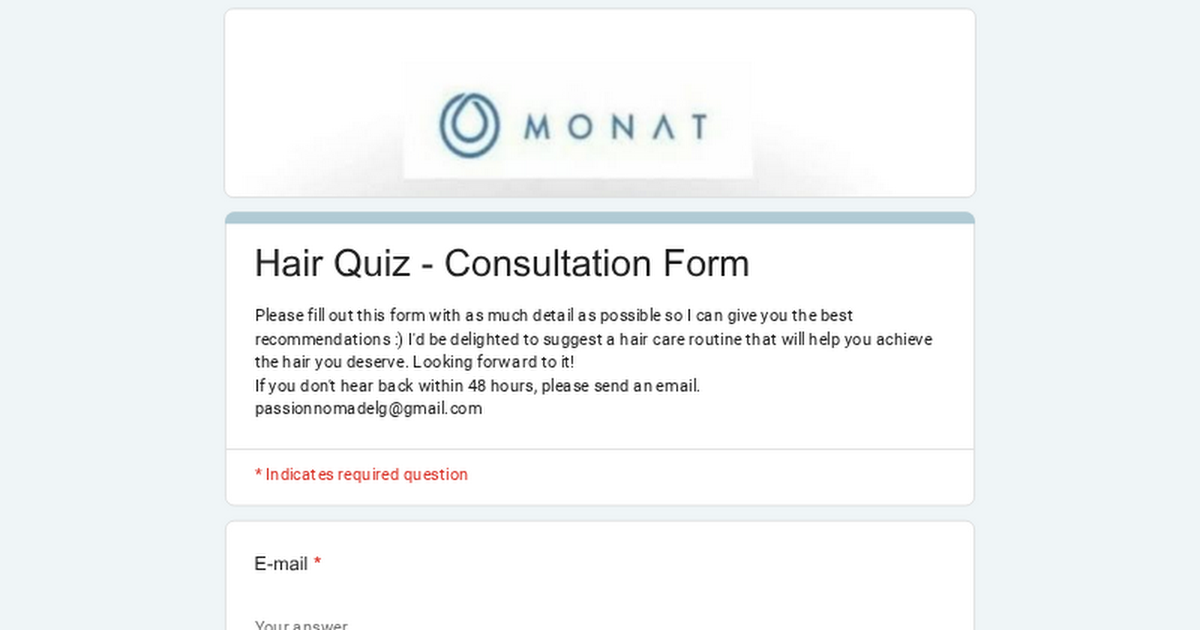 Hair Quiz - Consultation Form thumbnail