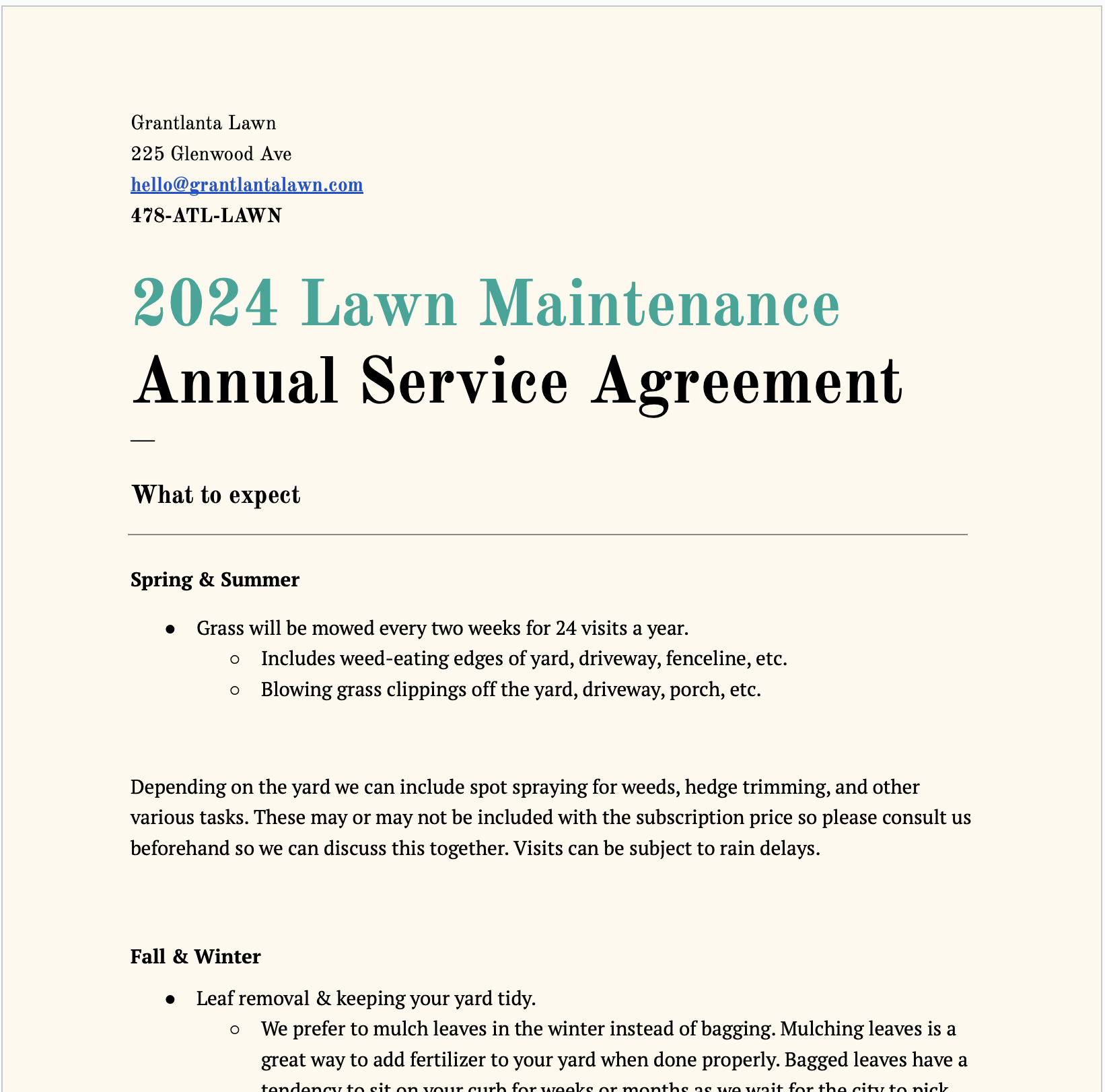 Lawn Maintenance Annual Service Agreement thumbnail