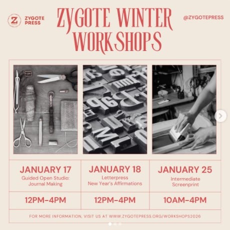 Workshops 2026 — Zygote Press thumbnail