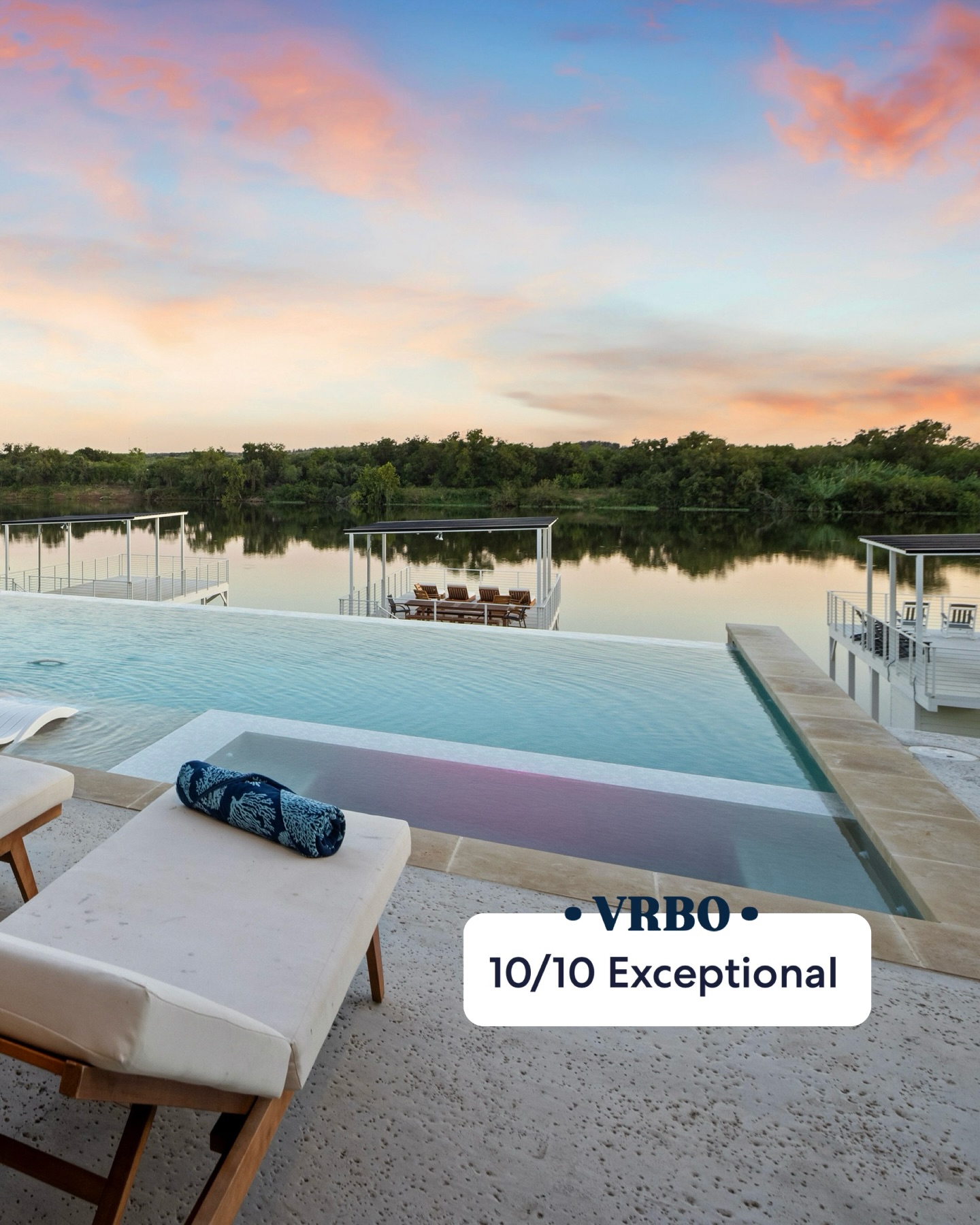 Experience unparalleled sunsets at The Enclave on Lake LBJ, a stunning 10/10 rated VRBO vacation home! 

With space for 