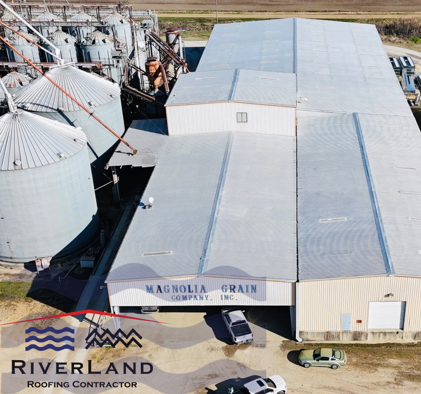 At RiverLand, we do agriculture! 
Check out these before and after photos of Magnolia Grain! This roof previously had an