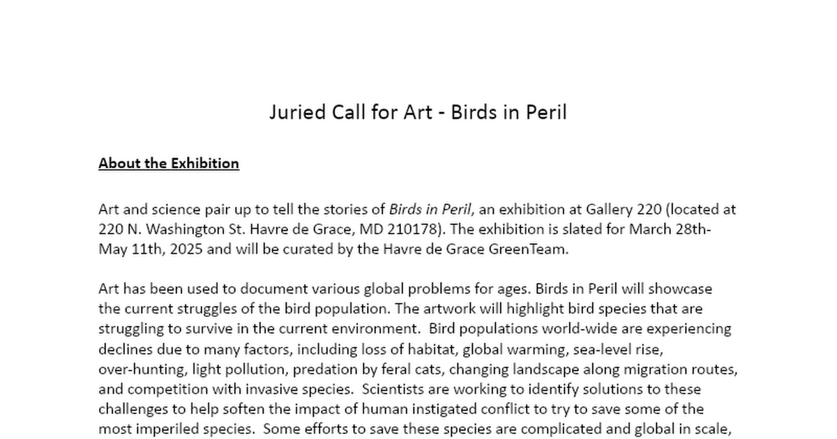 Juried Call for Art - Birds in Peril thumbnail