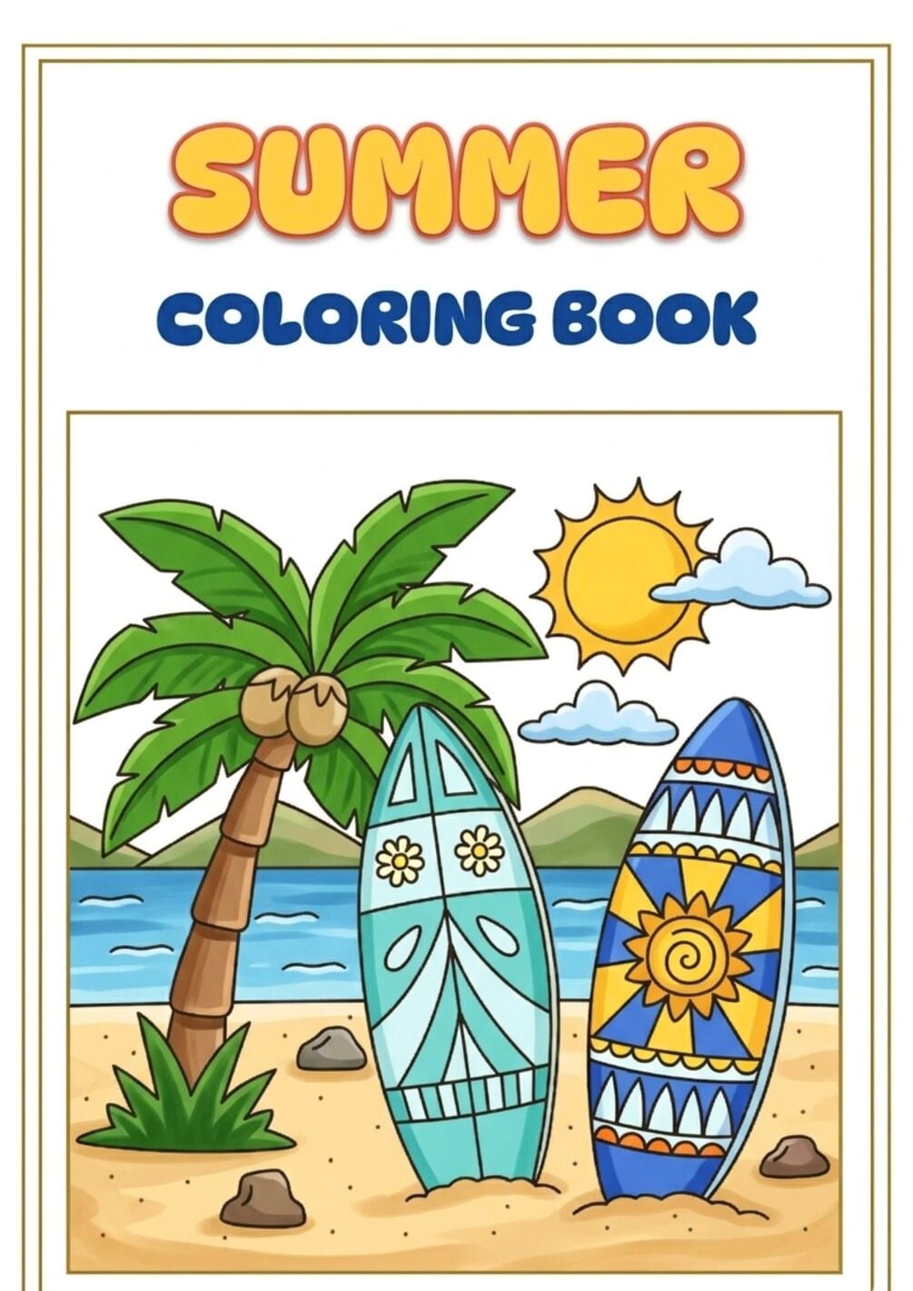  Black White Fun summer Coloring Worksheet Set thumbnail