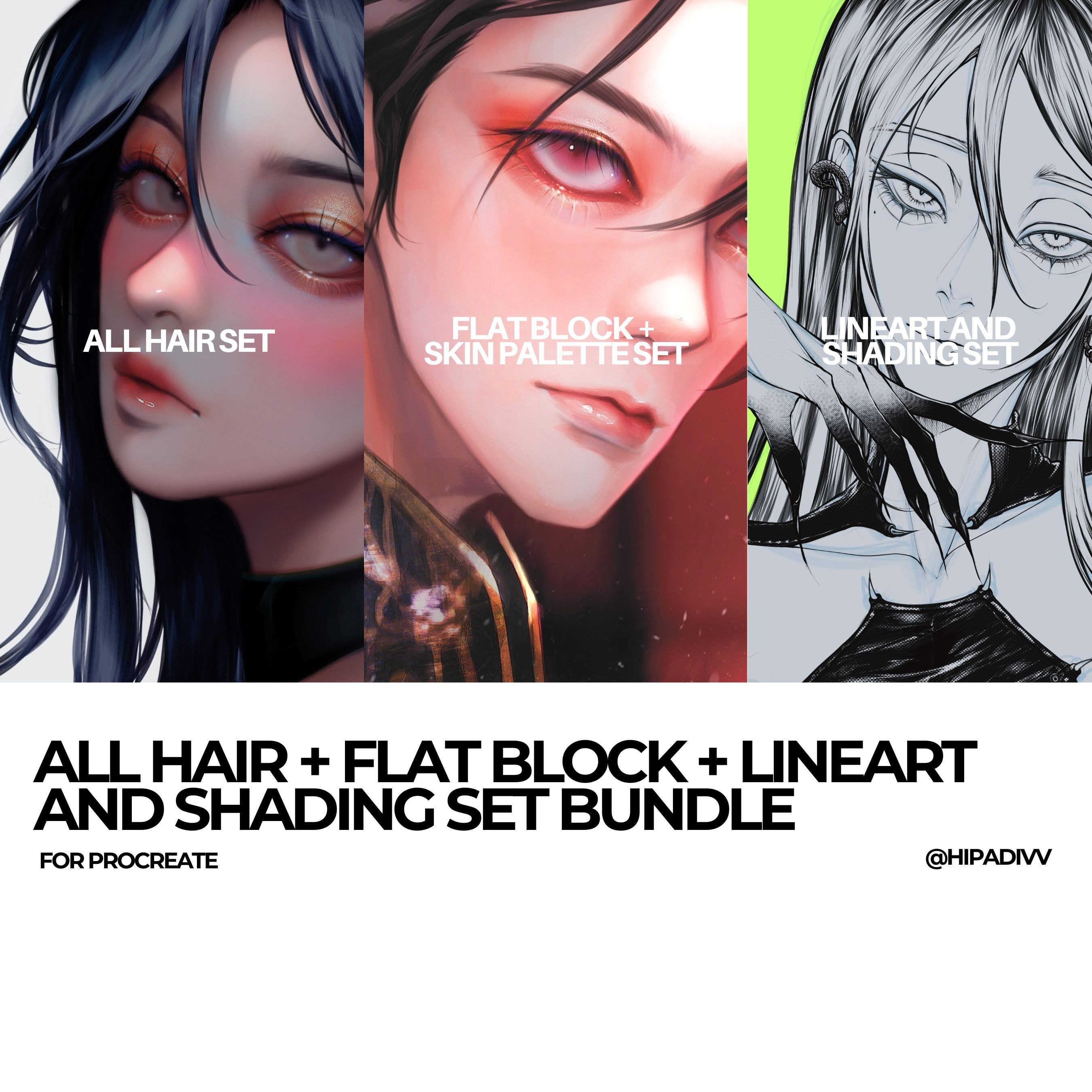 padivv Lineart and Shading + Flat Block + All Hair Bundle Set  thumbnail