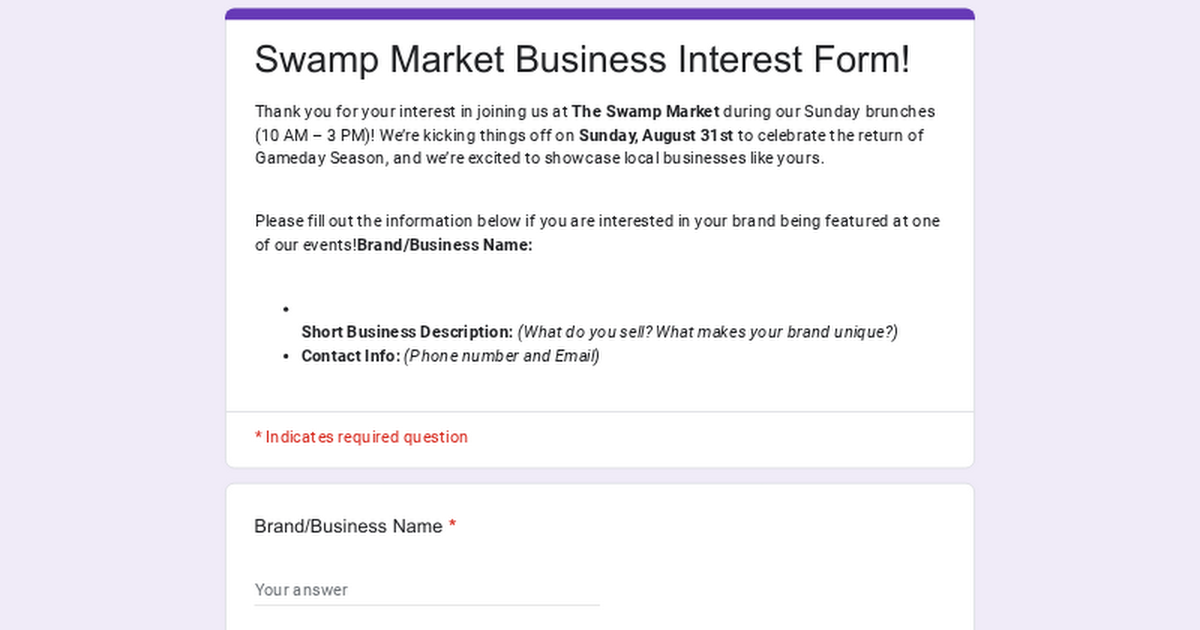 Swamp Market Business Interest Form! thumbnail
